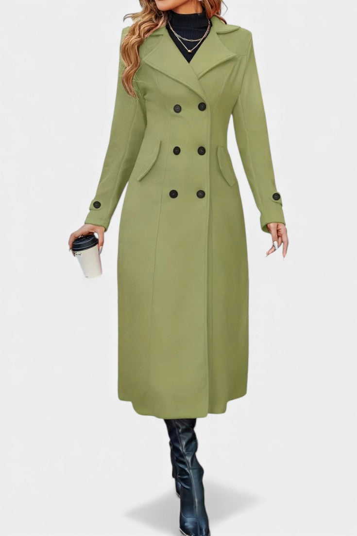 Naissa Long Notched Lapel Double-Breasted Coat