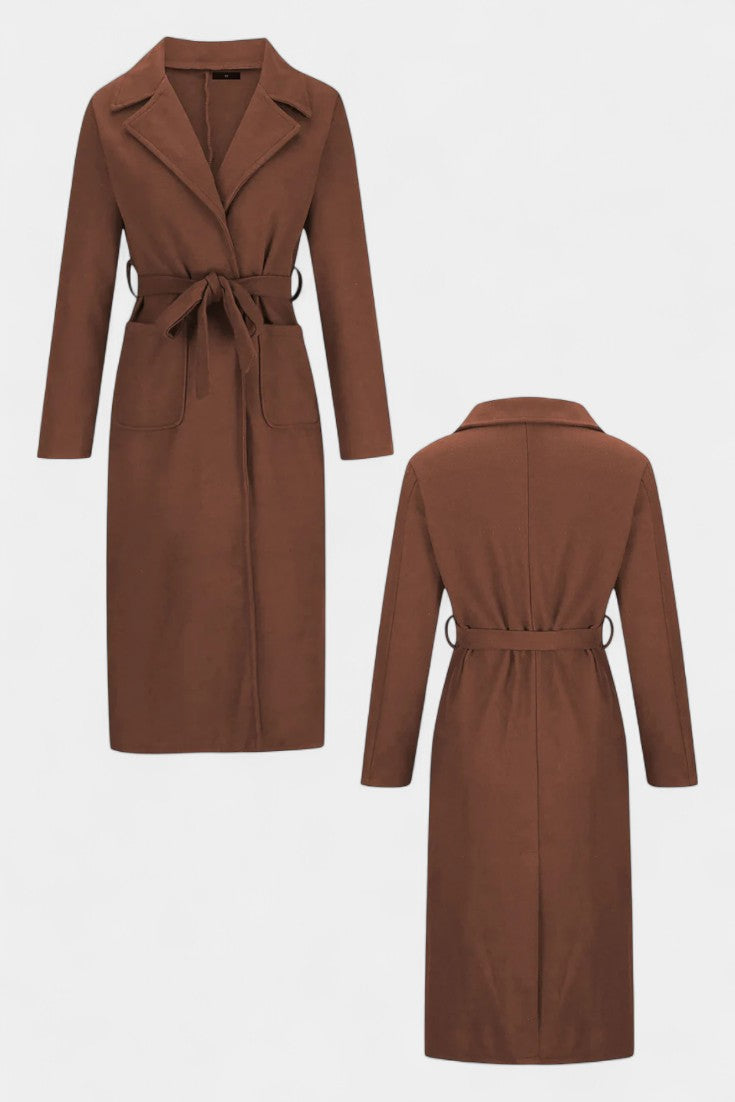 Capucine Belted Coat with Notched Collar and Pockets