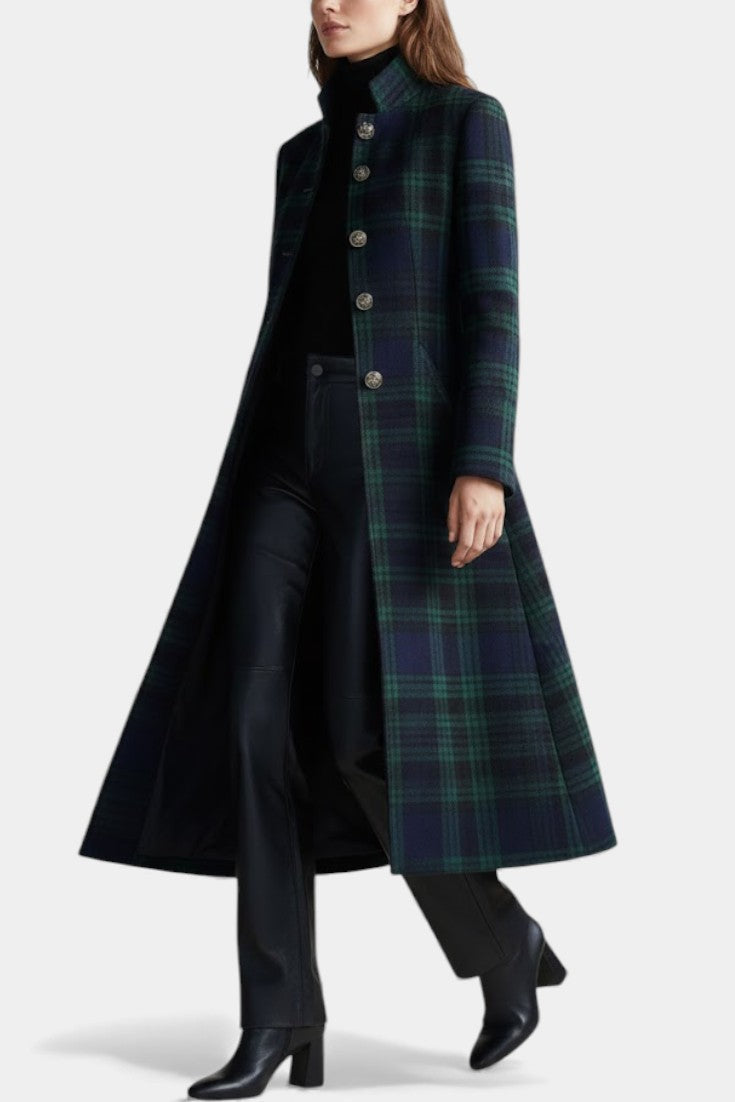 Caterina Midi Retro Checkered Blue-Green Bicolored Coat