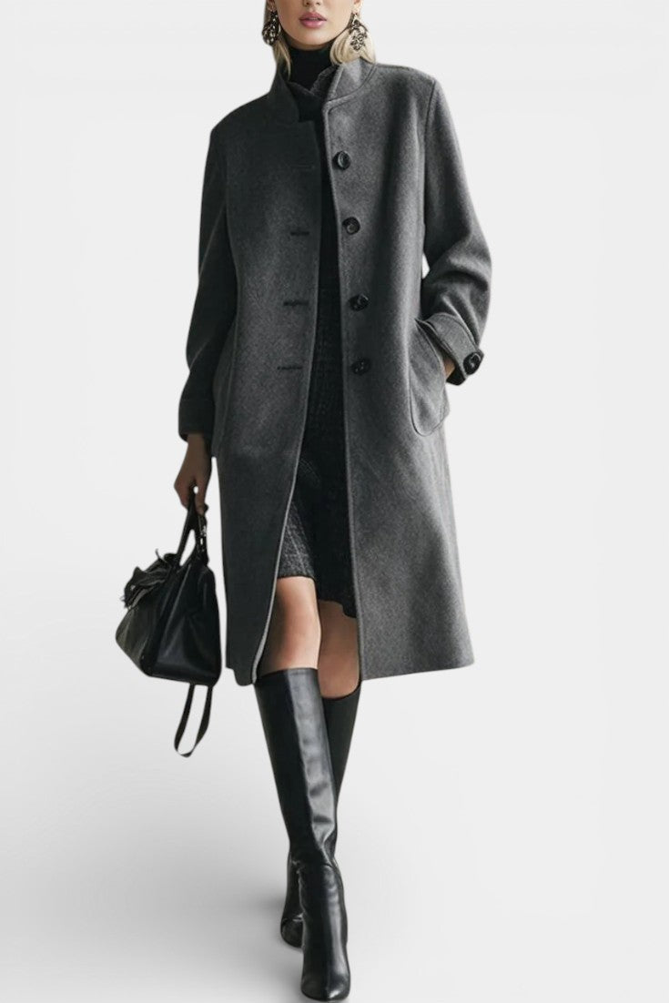 Nicoline Mid-Length Suede Coat with High Collar Vintage
