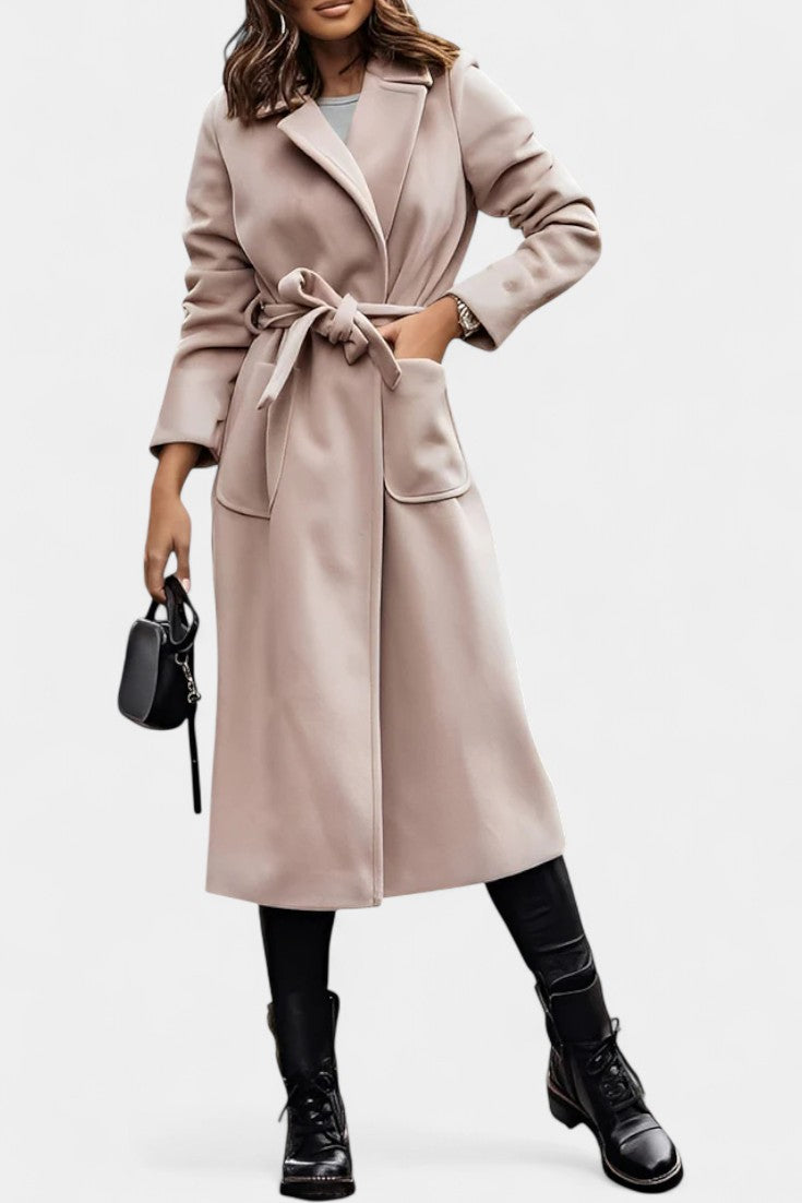 Capucine Belted Coat with Notched Collar and Pockets