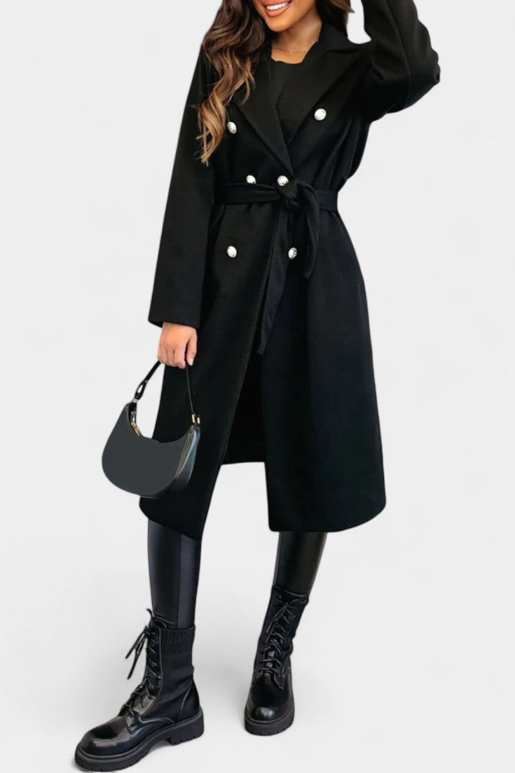Miguelle Double-Breasted Coat with Tie Belt