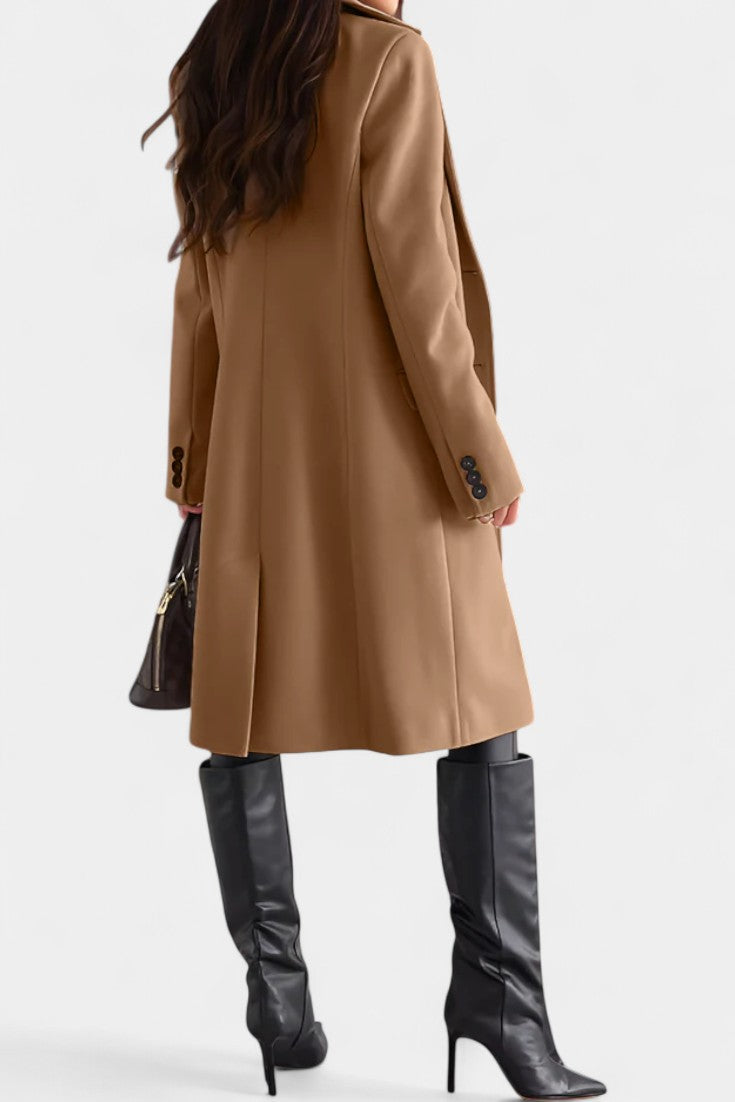 Armande Mid-Length Coat with Single Button and Notched Collar