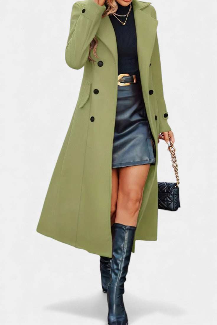 Naissa Long Notched Lapel Double-Breasted Coat