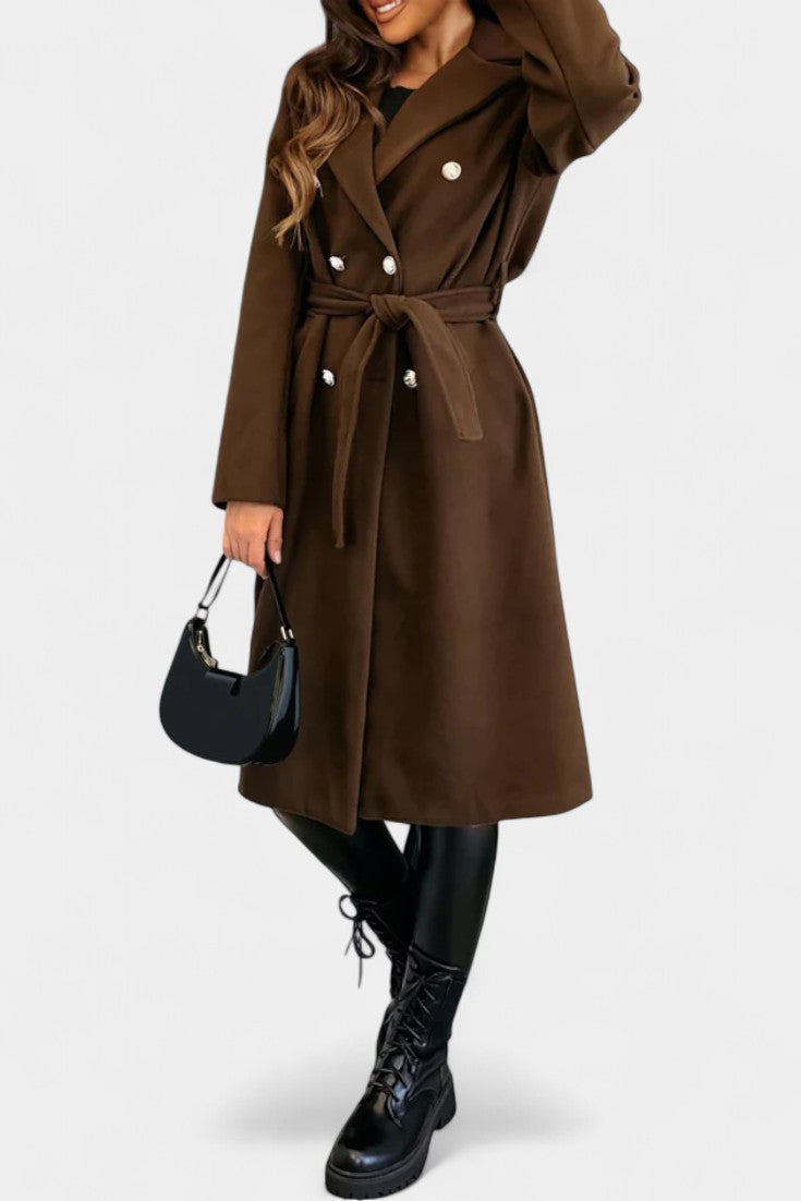 Miguelle Double-Breasted Coat with Tie Belt