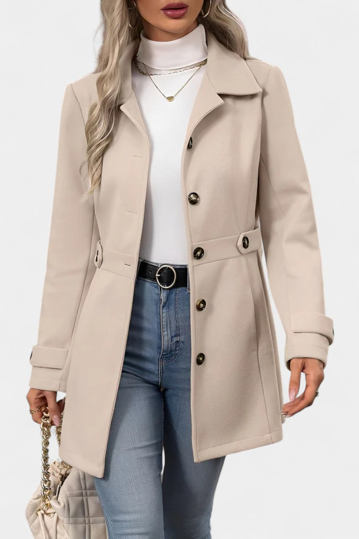 Cléophée Elegant Mid-Length Coat with Adjustable Belt