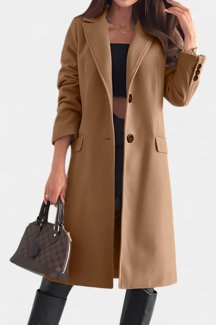 Armande Mid-Length Coat with Single Button and Notched Collar