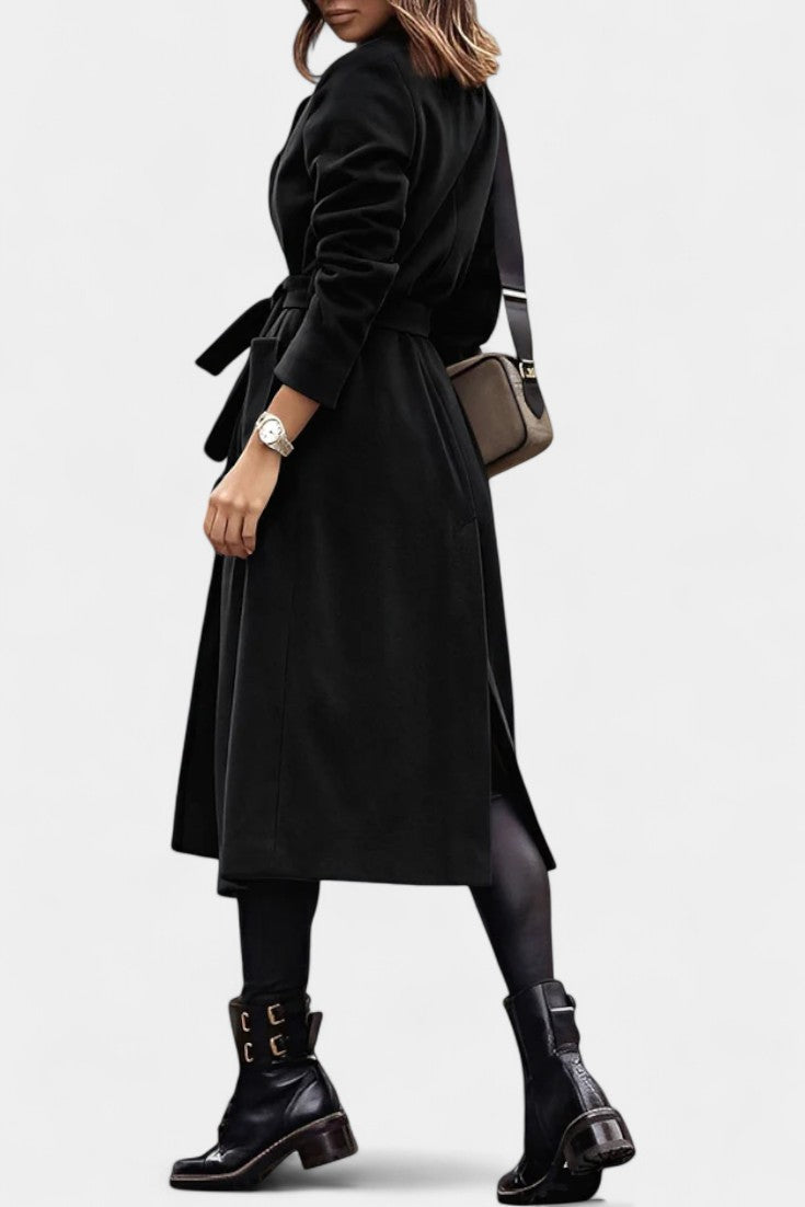 Capucine Belted Coat with Notched Collar and Pockets