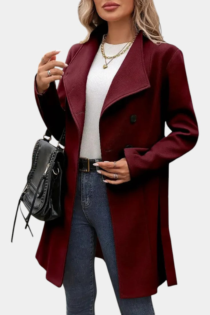 Yuliana Long Coat with Buttons and Tied Waist