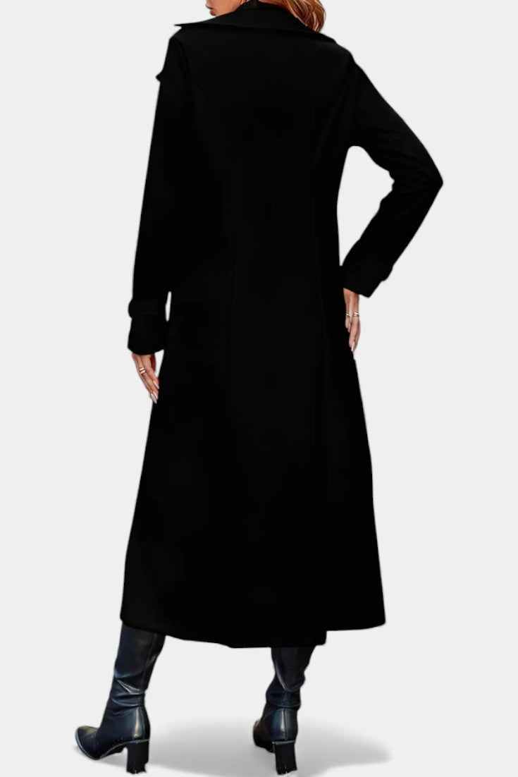 Naissa Long Notched Lapel Double-Breasted Coat