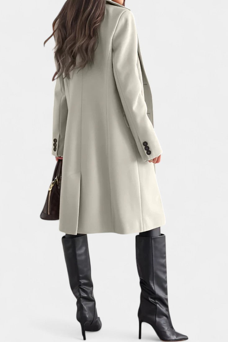 Armande Mid-Length Coat with Single Button and Notched Collar