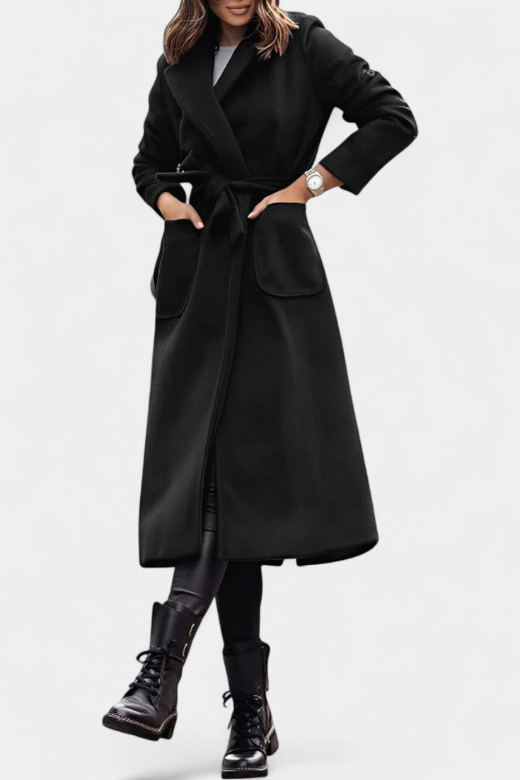 Capucine Belted Coat with Notched Collar and Pockets