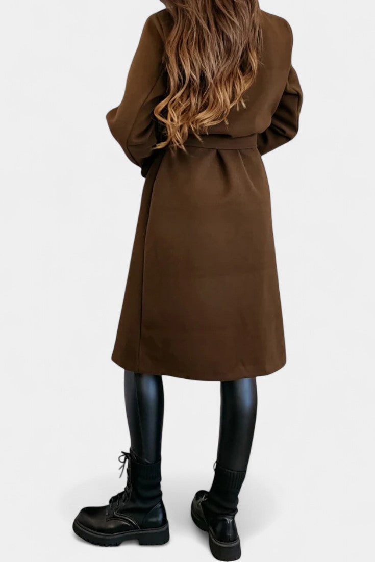 Miguelle Double-Breasted Coat with Tie Belt