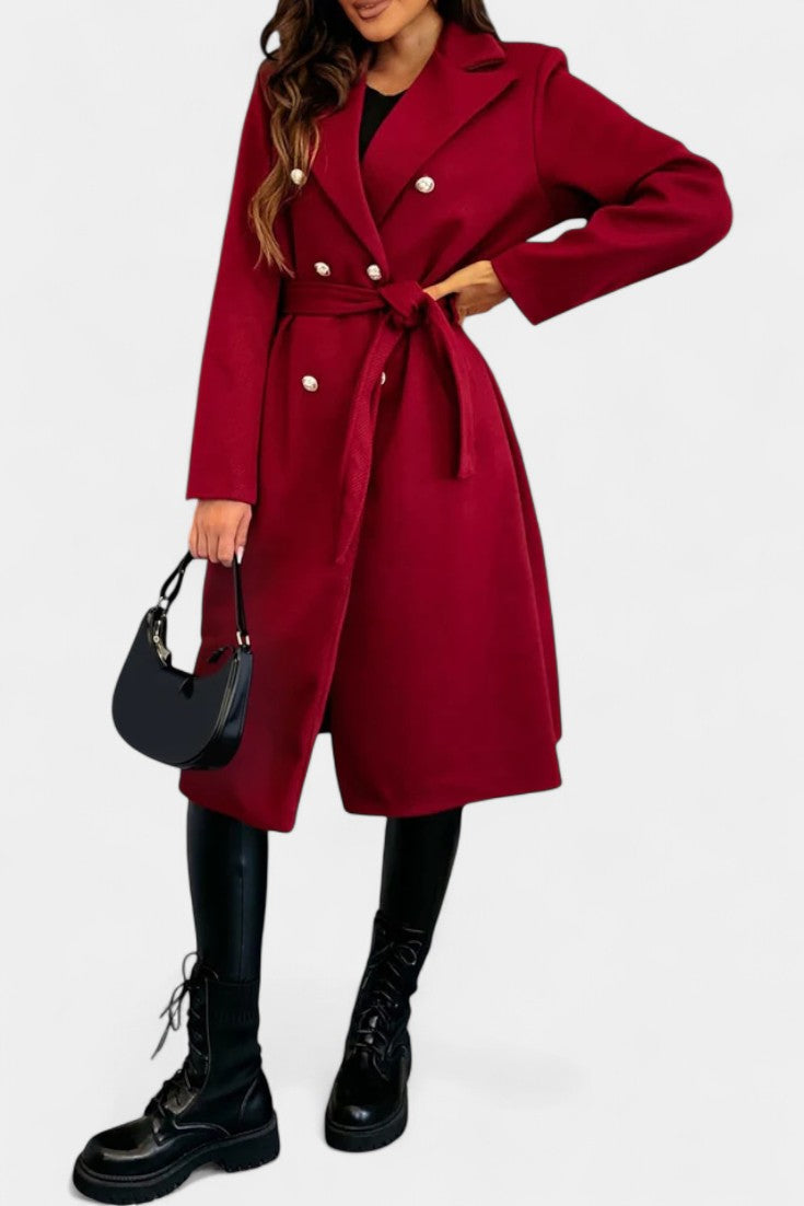 Miguelle Double-Breasted Coat with Tie Belt