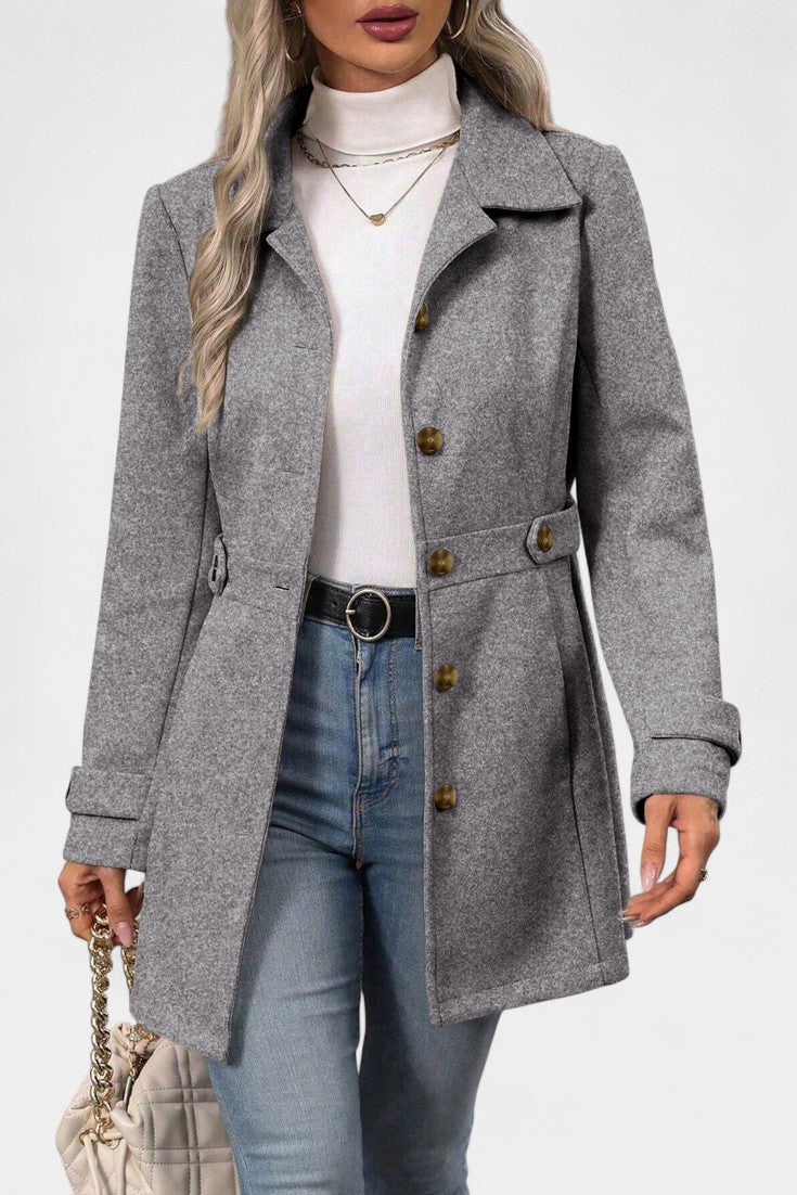 Cléophée Elegant Mid-Length Coat with Adjustable Belt