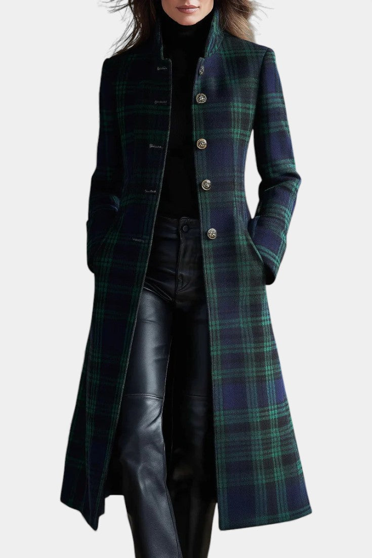 Caterina Midi Retro Checkered Blue-Green Bicolored Coat