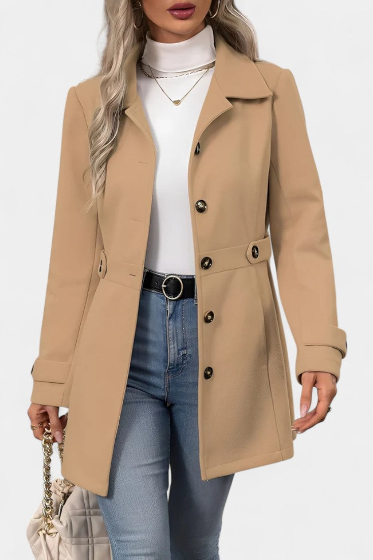 Cléophée Elegant Mid-Length Coat with Adjustable Belt