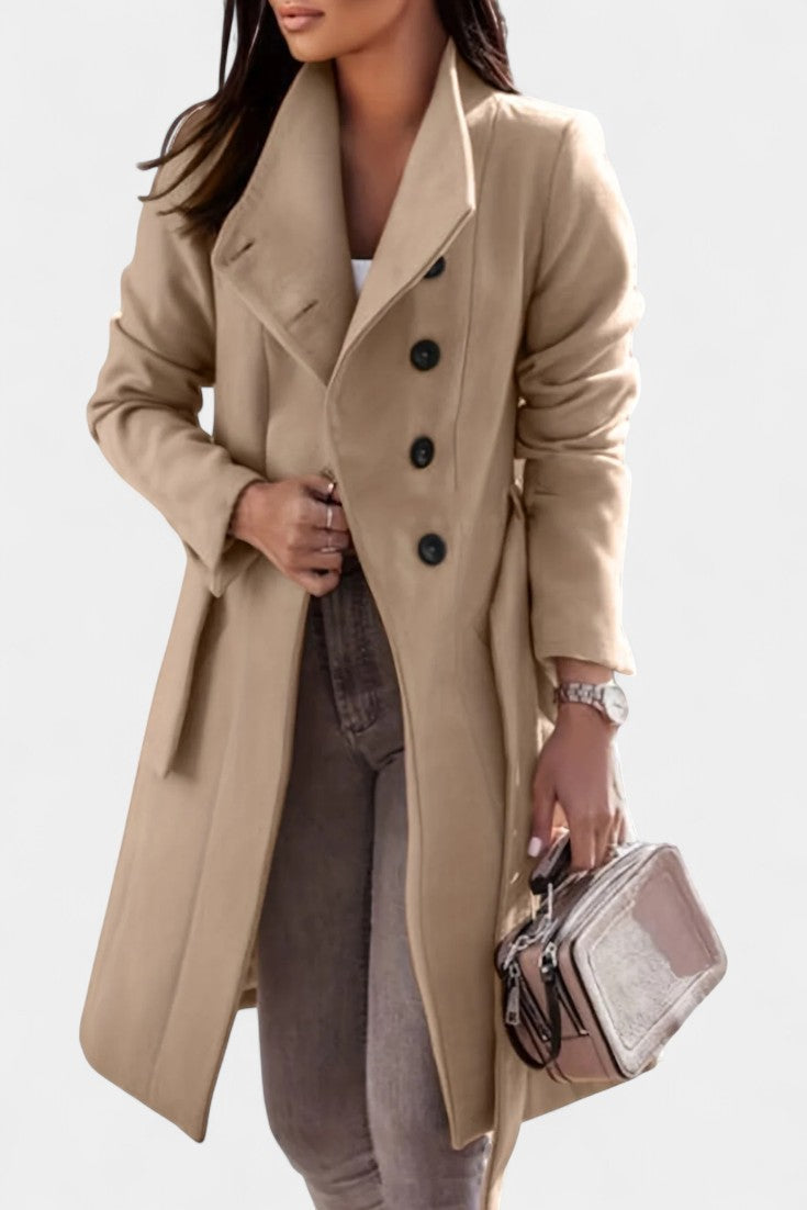 Kaya Long Trench Coat with Straight Silhouette and Belt