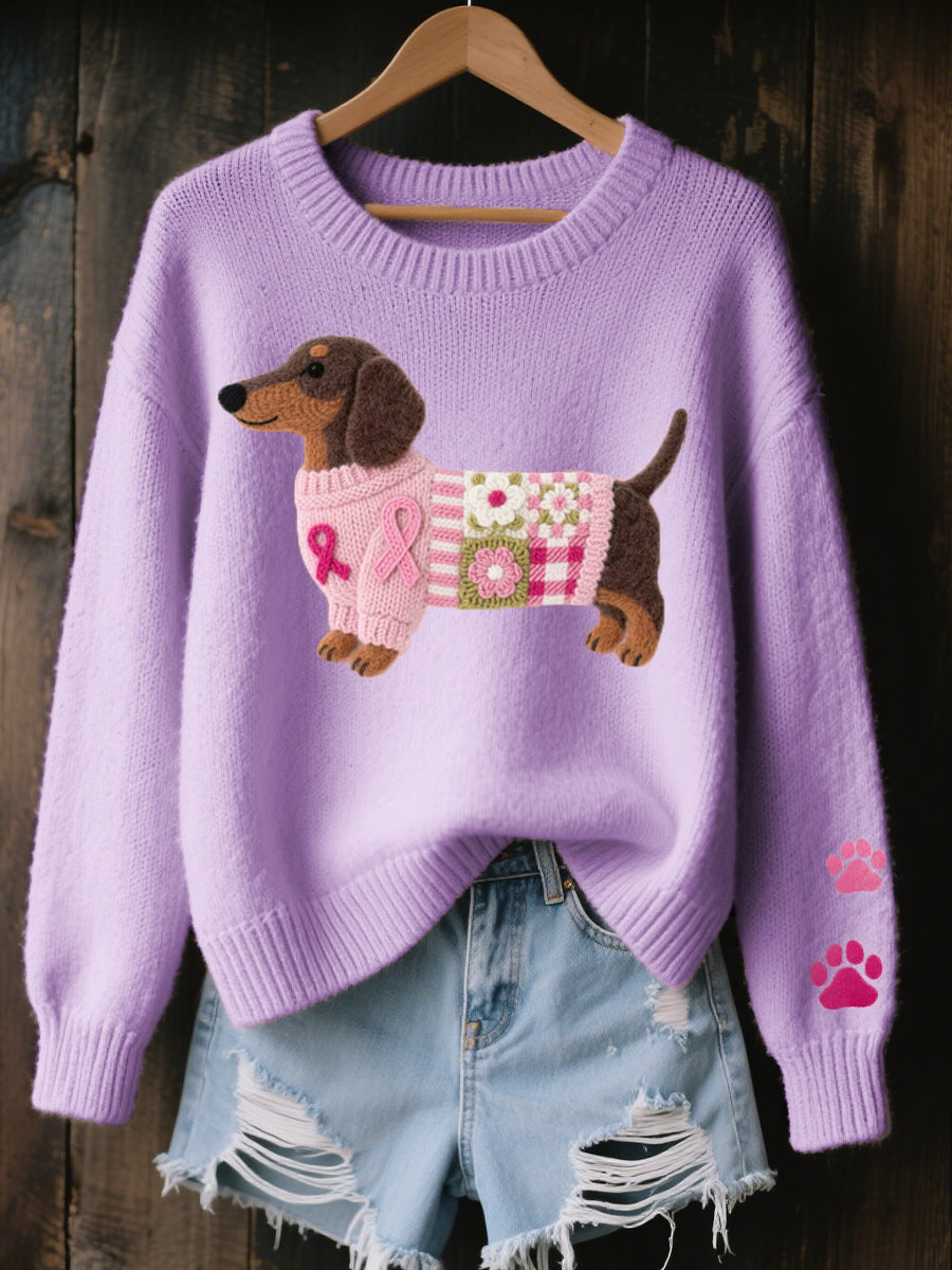 Naoni – Sweater in Knit with Dachshund Felt Pattern